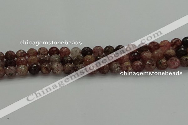 CBQ322 15.5 inches 8mm faceted round strawberry quartz beads