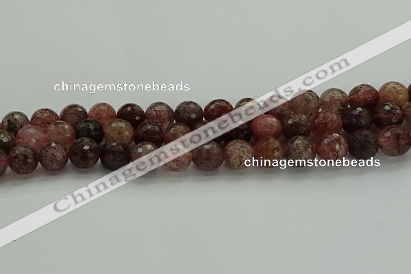 CBQ323 15.5 inches 10mm faceted round strawberry quartz beads