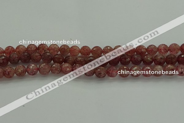 CBQ332 15.5 inches 8mm faceted round strawberry quartz beads