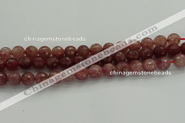 CBQ333 15.5 inches 10mm faceted round strawberry quartz beads