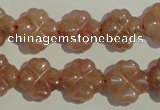 CBQ37 15.5 inches 15mm carved flower strawberry quartz beads