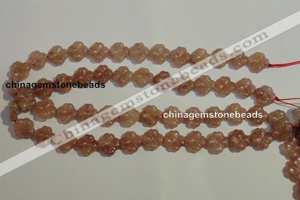 CBQ37 15.5 inches 15mm carved flower strawberry quartz beads