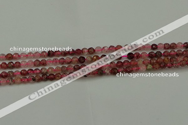 CBQ410 15.5 inches 4mm faceted round strawberry quartz beads