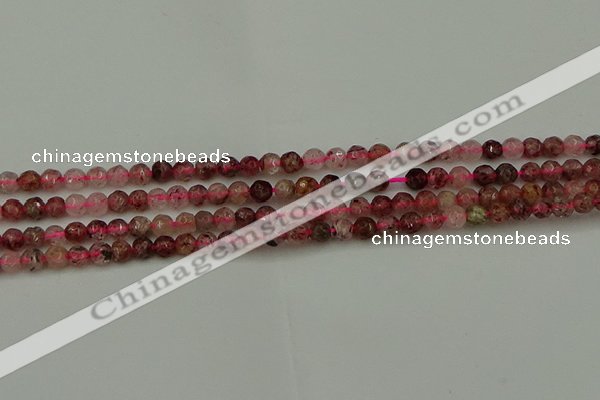 CBQ410 15.5 inches 4mm faceted round strawberry quartz beads