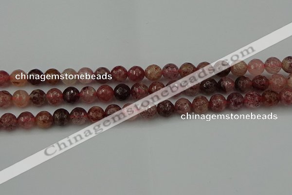 CBQ412 15.5 inches 8mm faceted round strawberry quartz beads