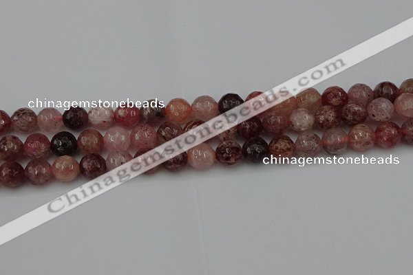 CBQ413 15.5 inches 10mm faceted round strawberry quartz beads