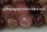 CBQ414 15.5 inches 12mm faceted round strawberry quartz beads