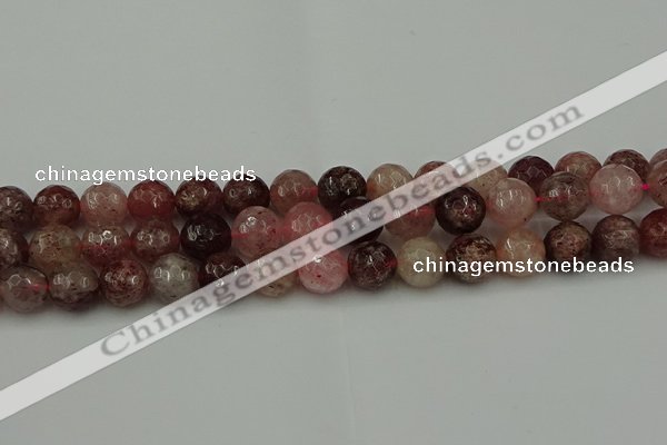 CBQ414 15.5 inches 12mm faceted round strawberry quartz beads