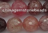 CBQ415 15.5 inches 14mm faceted round strawberry quartz beads