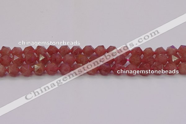 CBQ433 15.5 inches 10mm faceted nuggets strawberry quartz beads