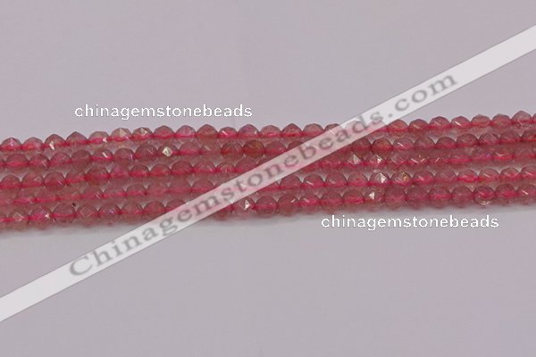 CBQ436 15.5 inches 6mm faceted nuggets strawberry quartz beads