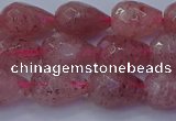 CBQ453 15.5 inches 10*14mm faceted teardrop strawberry quartz beads