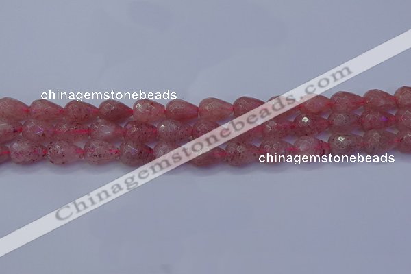 CBQ453 15.5 inches 10*14mm faceted teardrop strawberry quartz beads