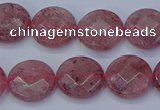 CBQ459 15.5 inches 10mm faceted coin strawberry quartz beads