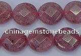 CBQ460 15.5 inches 12mm faceted coin strawberry quartz beads