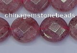 CBQ461 15.5 inches 14mm faceted coin strawberry quartz beads