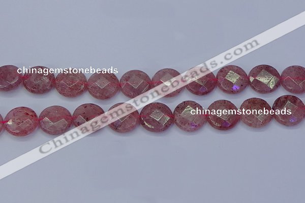 CBQ462 15.5 inches 16mm faceted coin strawberry quartz beads