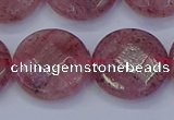 CBQ463 15.5 inches 18mm faceted coin strawberry quartz beads