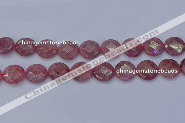 CBQ463 15.5 inches 18mm faceted coin strawberry quartz beads