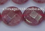 CBQ464 15.5 inches 20mm faceted coin strawberry quartz beads