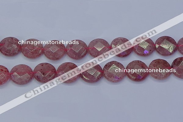 CBQ464 15.5 inches 20mm faceted coin strawberry quartz beads