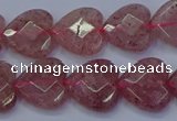 CBQ468 15.5 inches 10mm faceted heart strawberry quartz beads