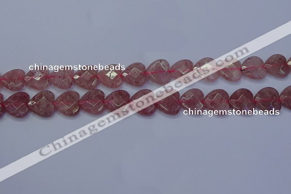 CBQ469 15.5 inches 12mm faceted heart strawberry quartz beads