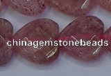 CBQ471 15.5 inches 16mm faceted heart strawberry quartz beads