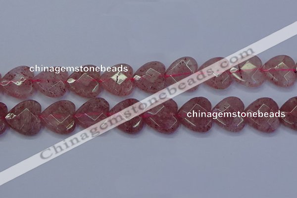 CBQ472 15.5 inches 18mm faceted heart strawberry quartz beads