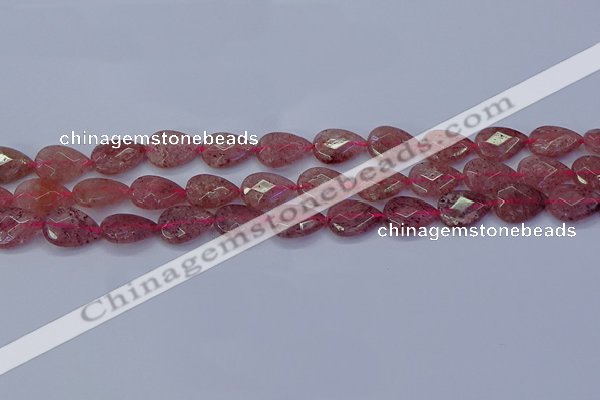 CBQ476 15.5 inches 10*14mm faceted flat teardrop strawberry quartz beads