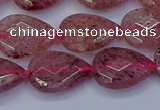 CBQ477 15.5 inches 12*16mm faceted flat teardrop strawberry quartz beads