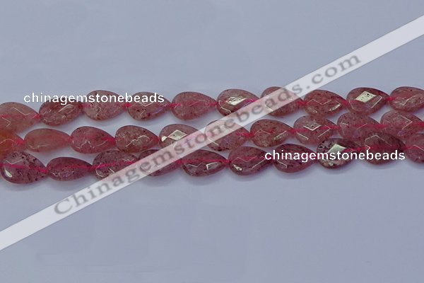 CBQ477 15.5 inches 12*16mm faceted flat teardrop strawberry quartz beads