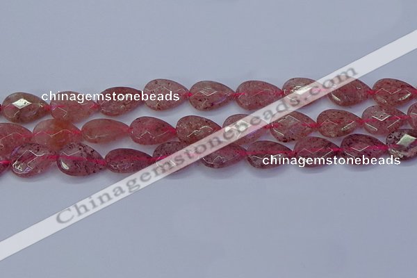 CBQ478 15.5 inches 13*18mm faceted flat teardrop strawberry quartz beads