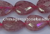 CBQ479 15.5 inches 15*20mm faceted flat teardrop strawberry quartz beads