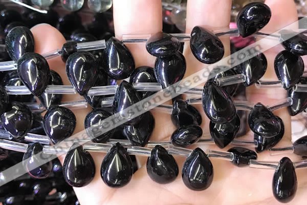 CBQ511 Top drilled 10*14mm flat teardrop natural black quartz beads