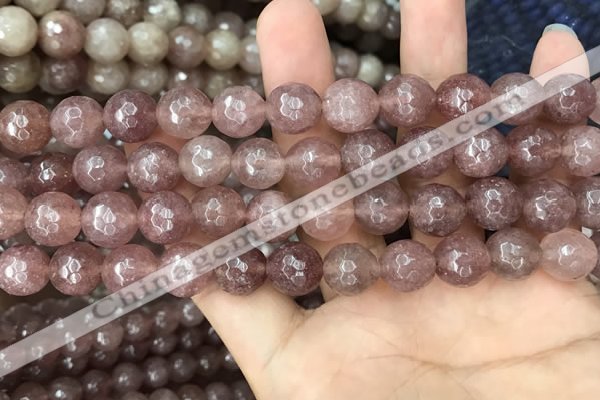 CBQ574 15.5 inches 12mm faceted round strawberry quartz beads