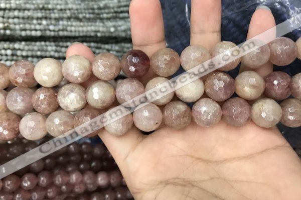 CBQ575 15.5 inches 14mm faceted round strawberry quartz beads