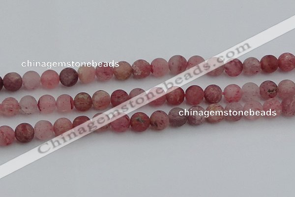 CBQ662 15.5 inches 10mm round matte strawberry quartz beads