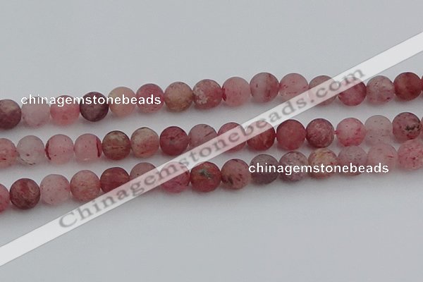 CBQ663 15.5 inches 12mm round matte strawberry quartz beads