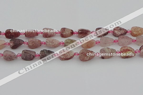 CBQ668 15.5 inches 8*12mm flat teardrop matte strawberry quartz beads