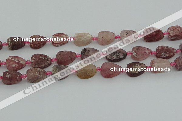 CBQ669 15.5 inches 10*15mm flat teardrop matte strawberry quartz beads