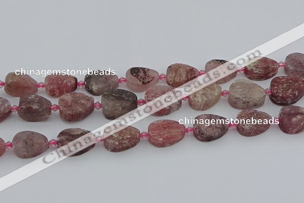 CBQ670 15.5 inches 12*16mm flat teardrop matte strawberry quartz beads