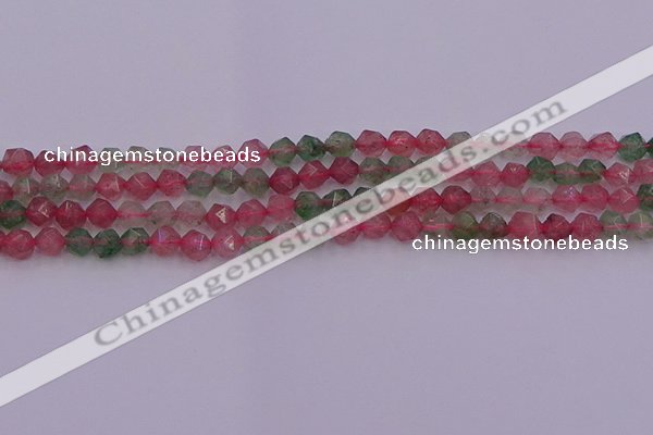 CBQ681 15.5 inches 6mm faceted nuggets mixed strawberry quartz beads