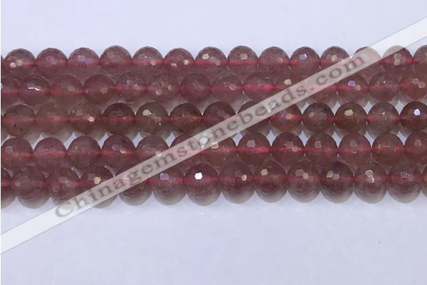 CBQ702 15.5 inches 8mmm faceted round strawberry quartz beads