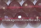 CBQ703 15.5 inches 10mmm faceted round strawberry quartz beads