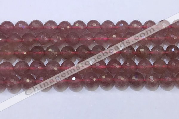 CBQ703 15.5 inches 10mmm faceted round strawberry quartz beads