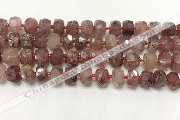 CBQ711 15.5 inches 6*10mm - 8*11mm faceted tyre strawberry quartz beads