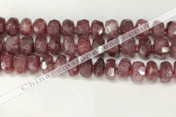 CBQ712 15.5 inches 6*12mm - 8*13mm faceted tyre strawberry quartz beads
