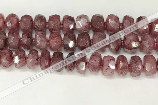 CBQ713 15.5 inches 6*13mm - 8*14mm faceted tyre strawberry quartz beads