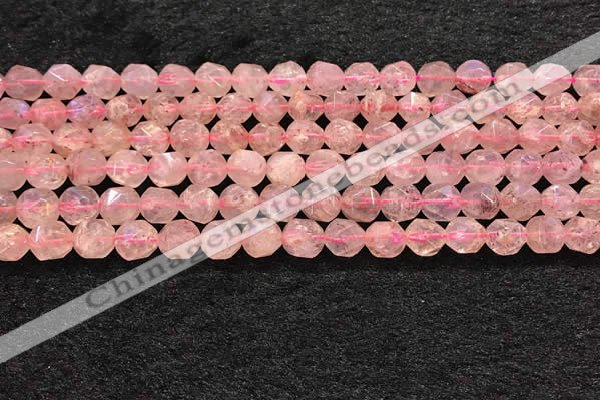 CBQ719 15.5 inches 8mm faceted nuggets strawberry quartz beads